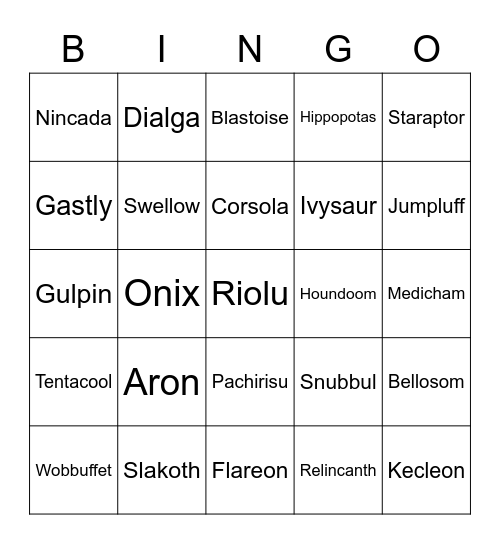 Pokemon Bingo Card