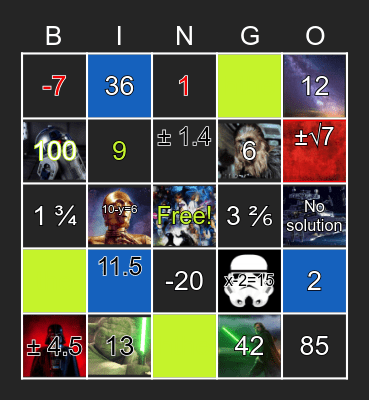 Christine Clark 5.2A: EQUATION STAR WARS INVASION! Bingo Card