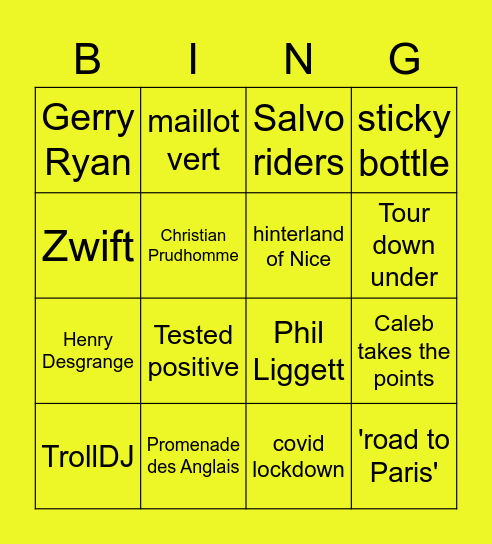 Salvo Rider TdF Bingo 2020 Bingo Card