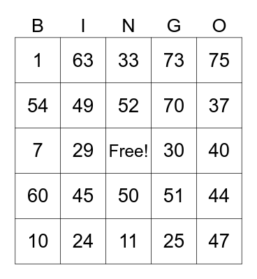 Untitled Bingo Card