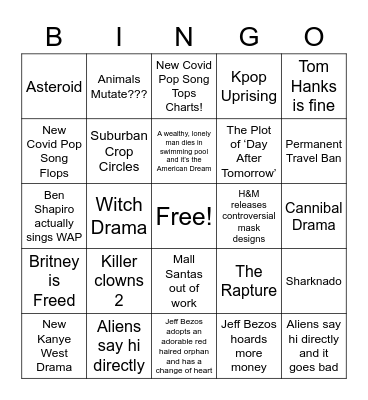 The Rest of 2020 Bingo Card