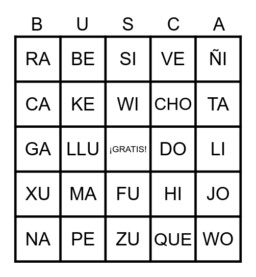 Las sílabas Bingo Card