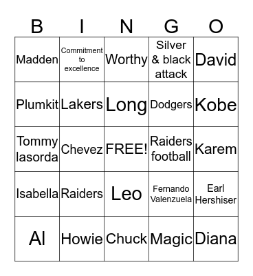 Leo's bingo Card