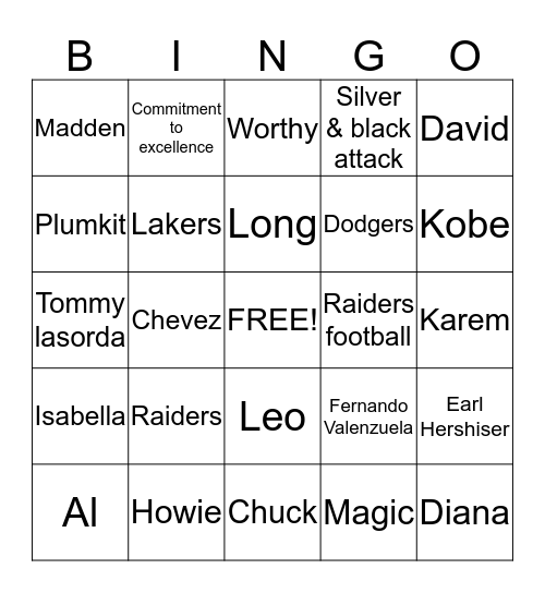 Leo's bingo Card
