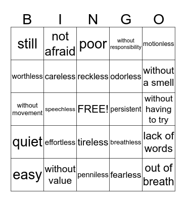 November 3-7 Vocabulary Bingo Card