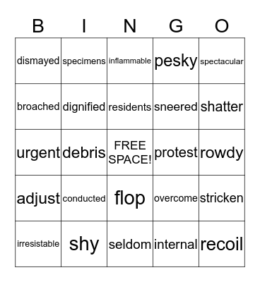 Vocabulary Bingo Card