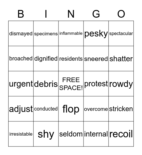 Vocabulary Bingo Card