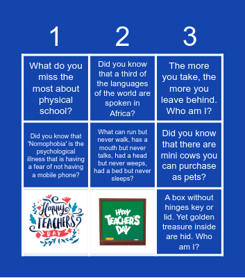 Happy Teachers' Day Bingo Card