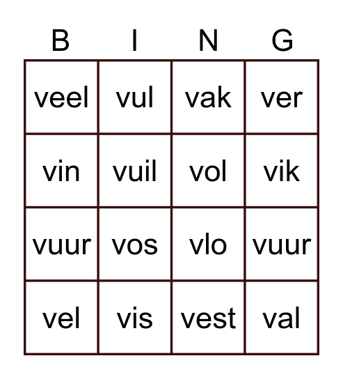 Letterbingo letter v Bingo Card