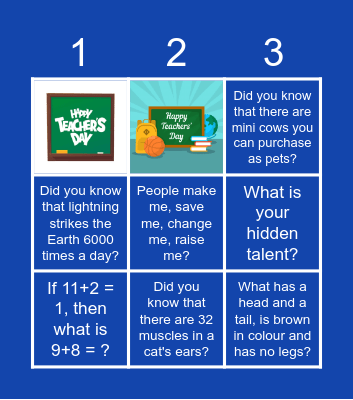 Happy Teachers' Day Bingo Card