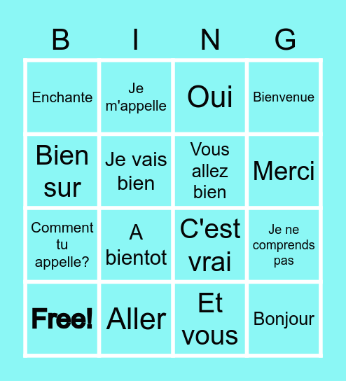 French Greetings Easy Bingo Card