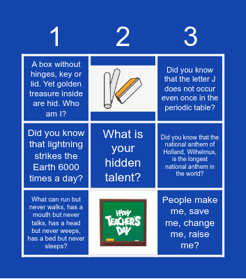 Happy Teachers' Day Bingo Card