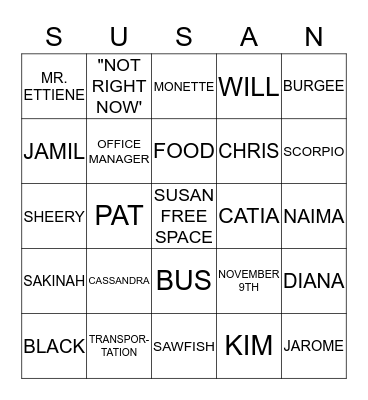 SUSAN BIRTHDAY BINGO Card