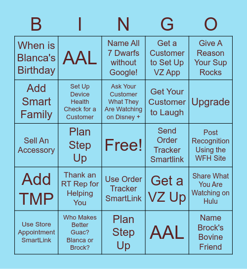 Brock-Less BINGO Card