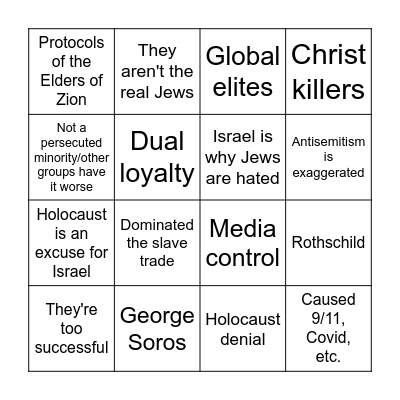 Antisemitism Bingo Card