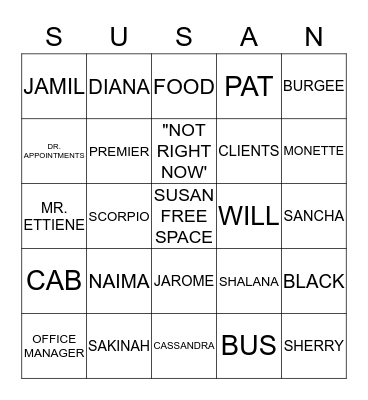 SUSAN BIRTHDAY BINGO Card