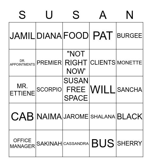 SUSAN BIRTHDAY BINGO Card