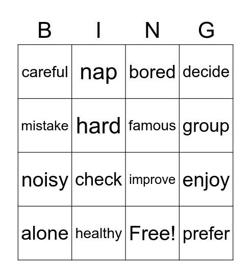 RV1A Bingo 1 Bingo Card