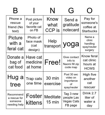 Cat Rescue Bingo Card