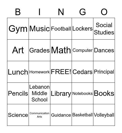 Cedars Bingo Card