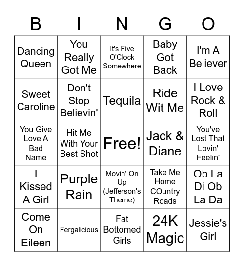 Sing Along Bingo Card