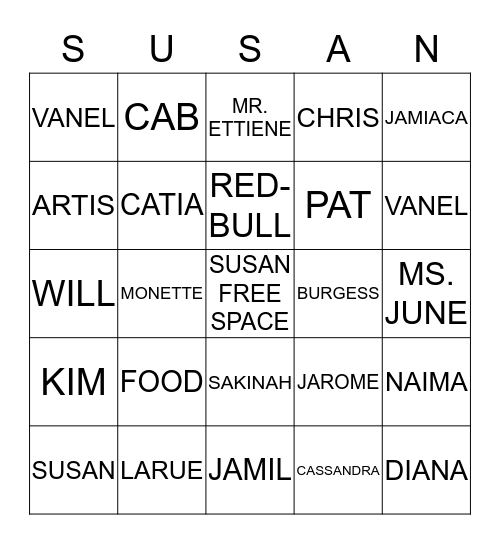 SUSAN BIRTHDAY BINGO Card