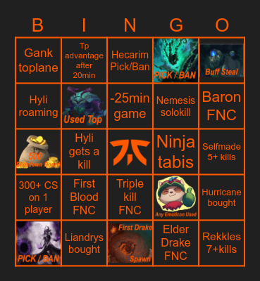 FNC vs G2 game 2 Bingo Card