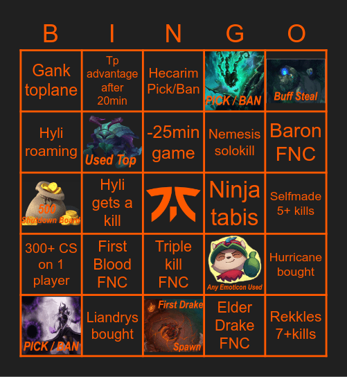 FNC vs G2 game 2 Bingo Card