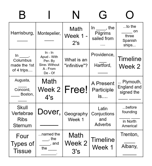 CC Cycle 3 Week 2 Review Bingo Card