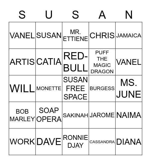 SUSAN BIRTHDAY BINGO Card