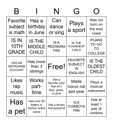 English 10/Speech Bingo Card
