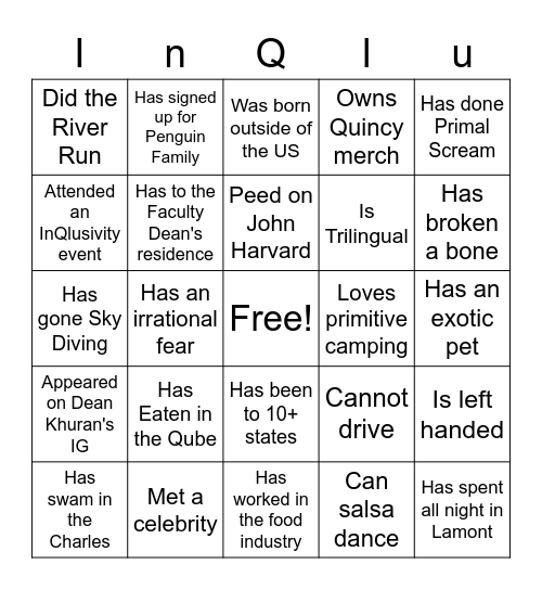 InQlusivity Bingo Card