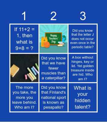 Happy Teachers' Day Bingo Card