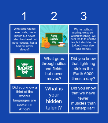 Happy Teachers' Day Bingo Card