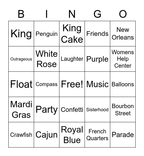 Marid Gras Bingo Card