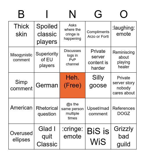 JDOH Bingo Card