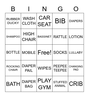 Baby Clouse Shower Bingo Card