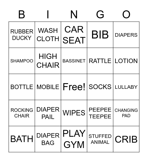 Baby Clouse Shower Bingo Card