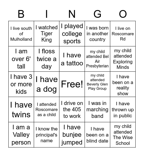 Roscomare Bingo Card