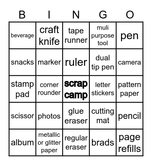 Scrap Camp Bingo Card
