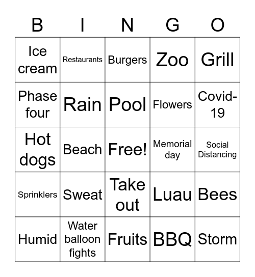 August Bingo Card