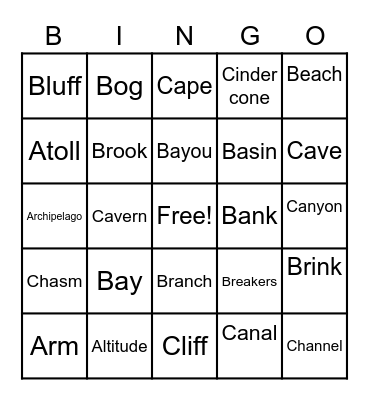 GEO Terms Week 1-5 Bingo Card