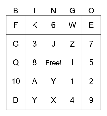 ABC, 1-10 Bingo Card