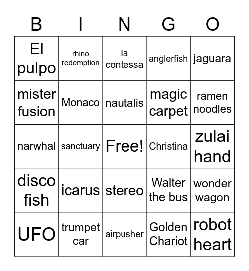 art cars Bingo Card