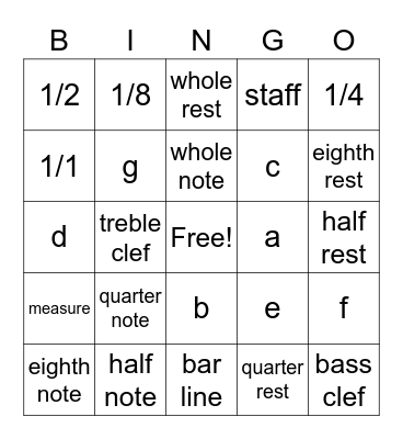 Notes and Rest Bingo Card