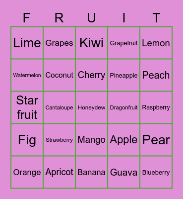 TWO-tti Frutti Bingo Card