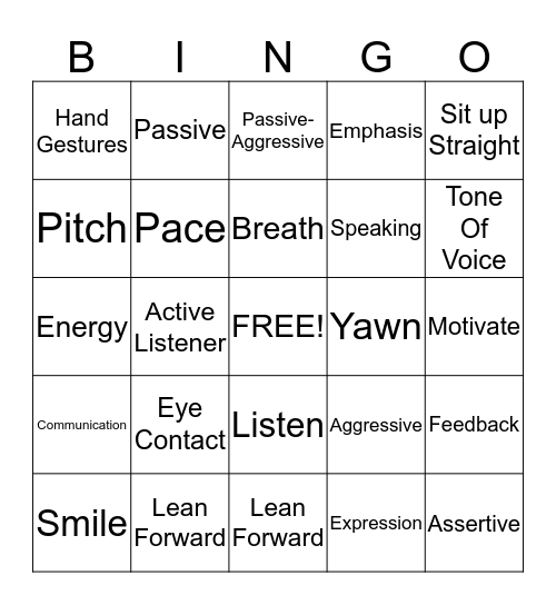 Communication Skills Bingo Card