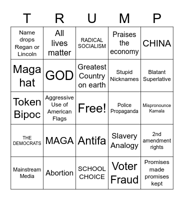 Bullying Repubcians Bingo Card