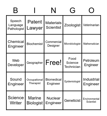 STEM Careers Bingo Card