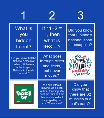 Happy Teachers' Day Bingo Card